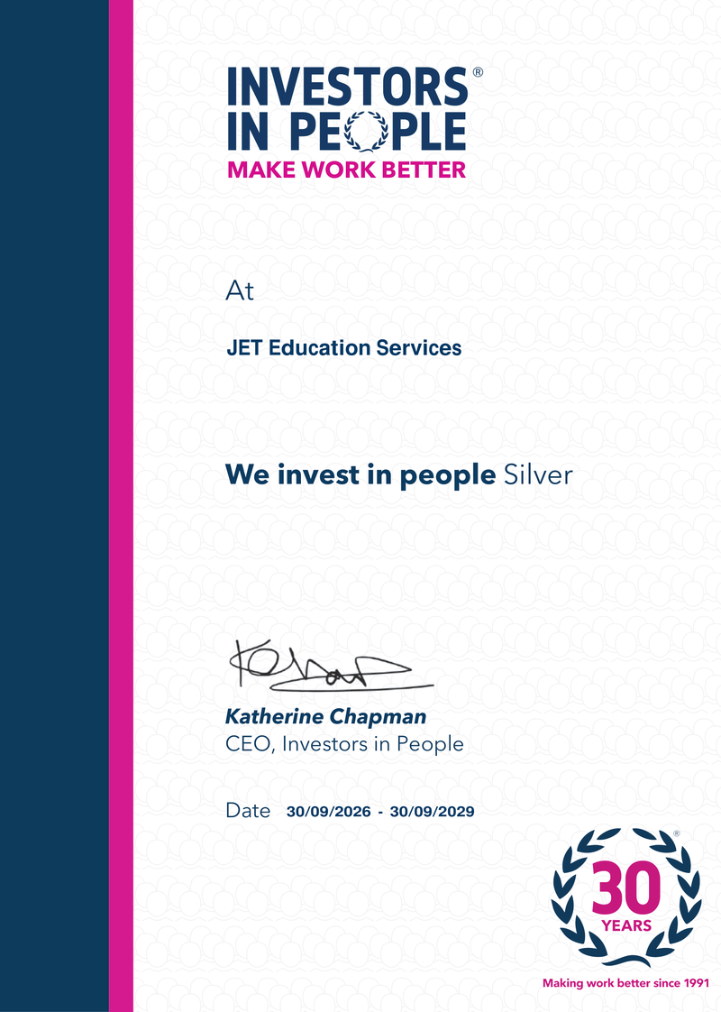 JET Education Services retains its Investors in People silver accreditation